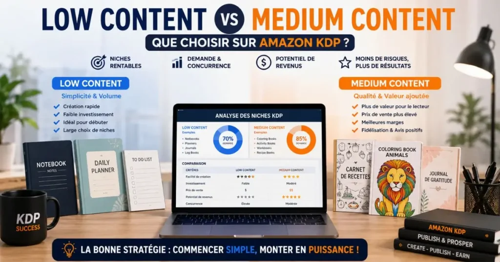 Comparaison low content et medium content sur Amazon KDP